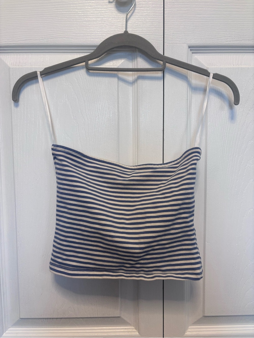Edikted Navy & White Striped Cropped Spaghetti Strap Top